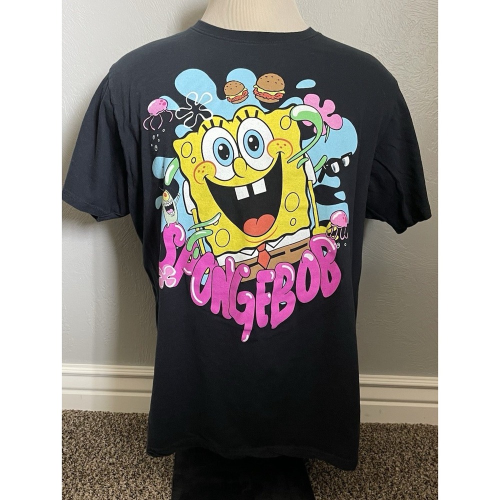 Nickelodeon™Black Tee Short Sleeves Crew Neck Graphic Spongebob Unisex Size XL